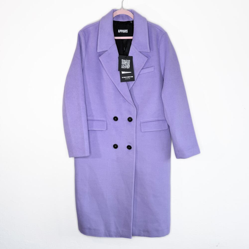NWT Apparis Aaron Amethyst Purple Tailored Long Double Breasted Jacket Coat Lg - Picture 14 of 15